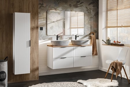 Seturi mobilier baie - Set mobilier 120cm cu blat, 2 lavoare pe blat Anna, coloană și oglindă Adel White COMAD SET -ADW B 120 CM ANNA 2