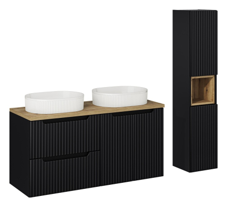 Promotii - Set mobilier 120cm cu blat, 2 lavoare pe blat Beyond și coloană Nova Black COMAD SET-NOBBOAK120CMUNBEYOND5WHHHC
