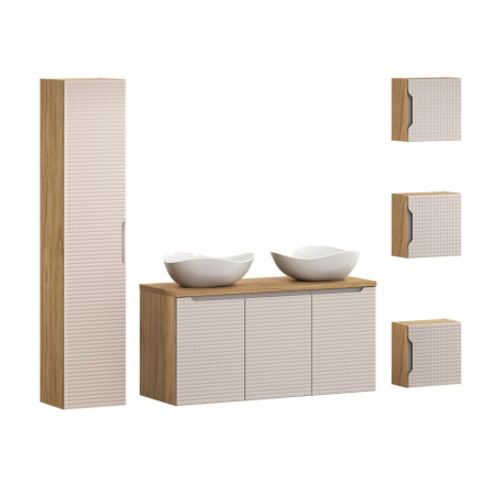 Promotii - Set mobilier 120cm cu blat, 2 lavoare pe blat Cloud și coloană Luxor Beige COMAD SET-LXB B 120CM D UN CLOUD HC1D UC