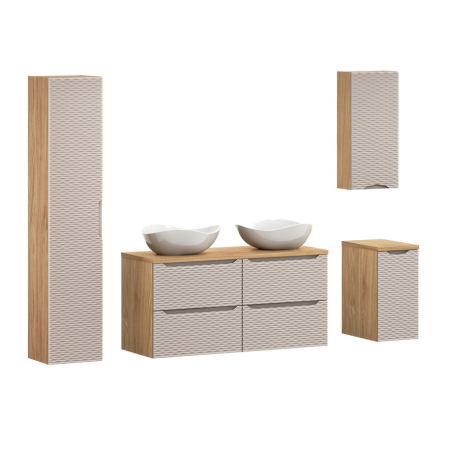 Promotii - Set mobilier 120cm cu blat, 2 lavoare pe blat Cloud și coloană Ocean Beige COMAD SET-OCBB120CMSUNCLOUDHC1DLCCUC