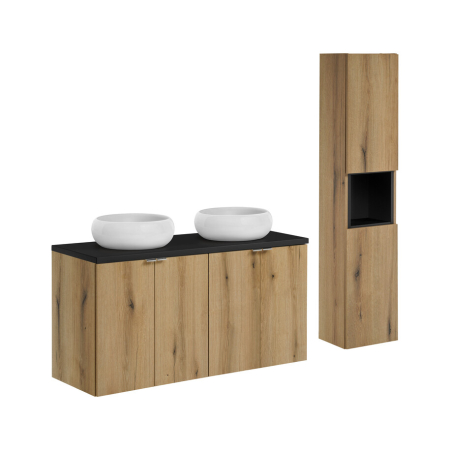 Produse - Set mobilier 120cm cu blat, 2 lavoare pe blat Wiki și coloană Nova Oak COMAD SET-NOABBLACK120CMDUNWIKISWWHC