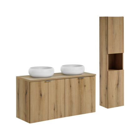 Produse - Set mobilier 120cm cu blat, 2 lavoare pe blat Wiki și coloană Nova Oak COMAD SET-NOA B OAK 120CM D UN WIKI SW HC