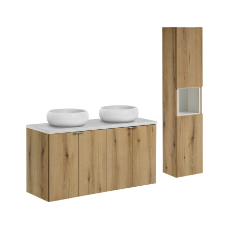 Produse - Set mobilier 120cm cu blat, 2 lavoare pe blat Wiki și coloană Nova Oak COMAD SET-NOA B WHITE 120CM D UN WIKI SW HC