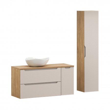 Seturi mobilier baie - Set mobilier baie 120cm cu blat, lavoar Cloud și dulap înalt Luxor Beige