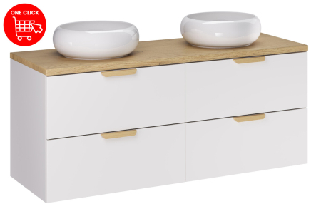 Set Mobilier Aster White 120 cm, cu Blat și 2 Lavoare pe Blat, Alb Mat, Stejar Cremona - COMAD [1]