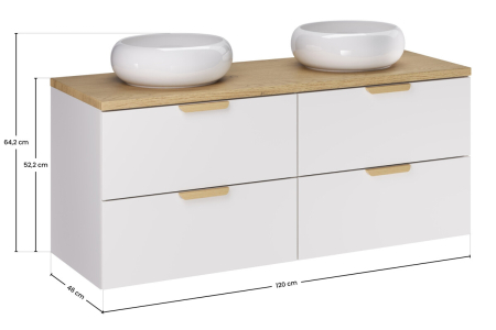 Set Mobilier Aster White 120 cm, cu Blat și 2 Lavoare pe Blat, Alb Mat, Stejar Cremona - COMAD [2]