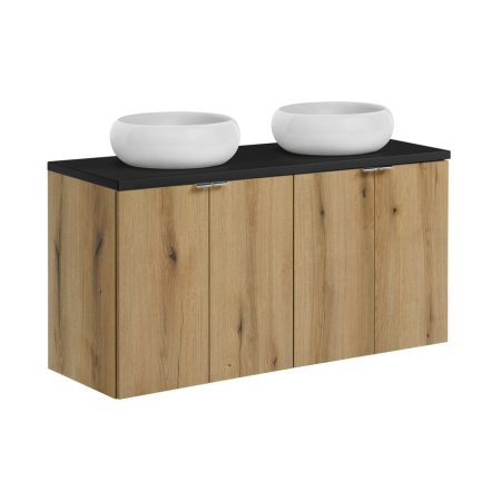 Produse - Set mobilier 120cm cu blat și 2 lavoare pe blat Wiki Nova Oak COMAD SET-NOABBLACK120CMDUNWIKISWISW