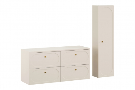 Seturi mobilier baie - Set mobilier baie 120 cm, cu blat si dulap inalt, finisaj Donna Sand COMAD