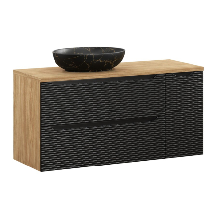 Mobilier Baie - Set Mobilier Ocean Black 120 cm, cu blat și lavoar pe blat Mona, Stejar Uleiat, Negru Mat - COMAD