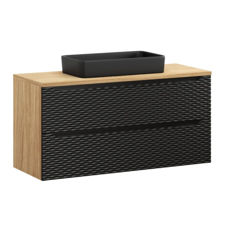 Mobilier Baie - Set Mobilier Baie Ocean Black 120 cm, cu Blat și Lavoar pe Blat Slim, Stejar Uleiat, Negru Mat - COMAD