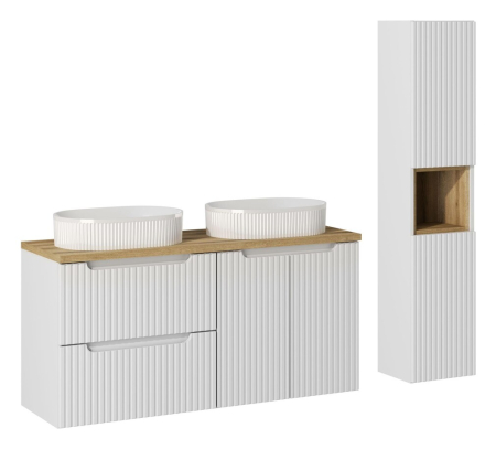 Promotii - Set Mobilier Baie Nova White 120 cm, cu Lavoare pe Blat și Coloană, Alb Mat - COMAD