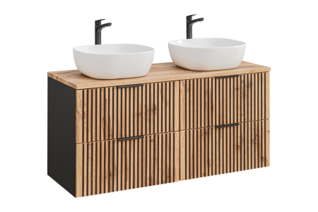 Produse - Set Mobilier Baie Xilo 120 cm, cu Lavoare pe Blat, Stejar Wotan, Gri Piatră - COMAD