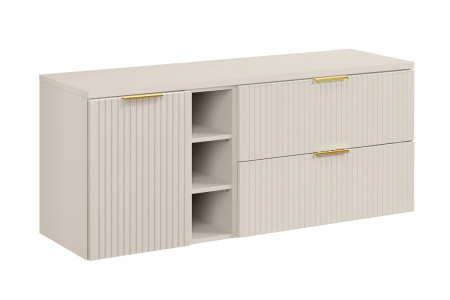 Promotii - Set Mobilier Baie Adel Cashmere 140 cm, cu Blat, Cașmir Mat - COMAD