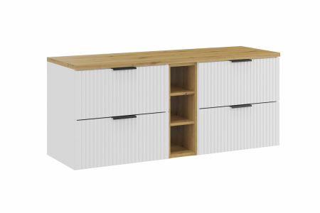 Seturi mobilier baie - Set Mobilier Adel White 140 cm, cu Blat, Alb Mat, Stejar Artisan - COMAD