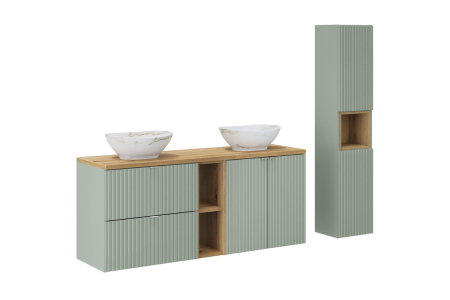 Promotii - Set mobilier 140cm cu blat și două lavoare pe blat Pati Line Reed Green COMAD SET-LRG B OAK 140CM UN PATI WH LR