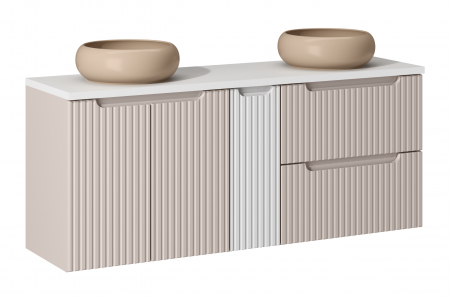 Seturi mobilier baie - Set mobilier baie 140cm cu blat și 2 lavoare Wiki Nova Cashmere
