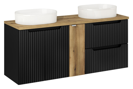 Promotii - Set Mobilier Baie Nova Black 140 cm, cu Blat și Două Lavoare pe Blat Beyond, Negru Mat - COMAD