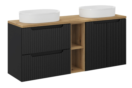 Promotii - Set mobilier 140cm cu blat și două lavoare pe blat Beyond Nova Black COMAD SET-NOBBOAK140CMUNBEYONDWHLHLR