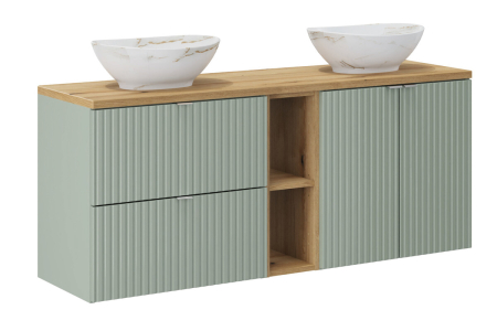 Promotii - Set Mobilier Line Reed Green 140 cm, cu Blat și Două Lavoare pe Blat, Verde Trestie - COMAD