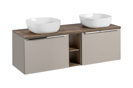 Mobilier Baie - Set mobilier 140cm cu blat și două lavoare pe blat Smile Santa Fe Taupe COMAD SET-SFT B 140CM UN 6252