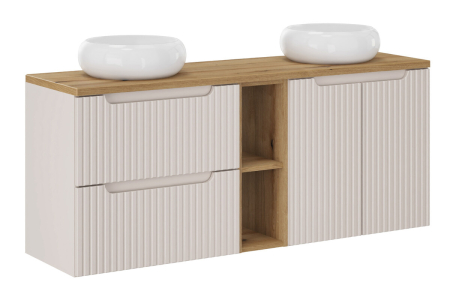 Produse - Set mobilier 140cm cu blat și două lavoare pe blat Wiki Nova Cashmere COMAD SET-NOC B OAK 140CM UN WIKI WH LR