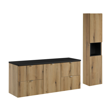 Promotii - Set Mobilier Nova Oak 140 cm, cu Blat și Dulap Înalt, Stejar Coast Evoke, Negru Mat - COMAD