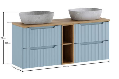 Set Mobilier Baie Nova Denim 140 cm, cu Blat și Lavoar pe Blat Anna, Denim - COMAD [3]