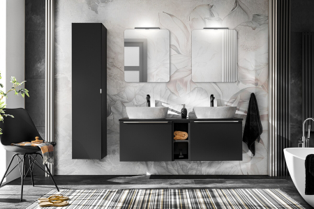 Promotii - Set mobilier 140cm cu lavoare pe blat, dulap înalt și oglindă Santa Fe Black COMAD SET-SFBLB140CMUN.ANNAMH1A11A1