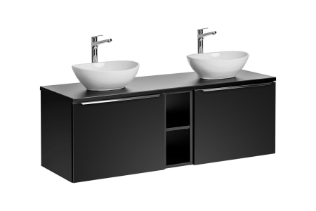 Mobilier Baie - Set Mobilier Santa Fe Black 140 cm, cu lavoare pe blat, Negru - COMAD