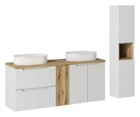 Promotii - Set Mobilier Nova White 140 cm, cu Lavoare pe Blat și un Dulap Înalt, Alb Mat - COMAD