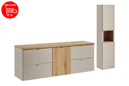 Set Mobilier Baie Viva Cashmere 160 cm, cu Blat și Coloană, Cașmir Mat, Stejar Coast Evoke - COMAD [1]