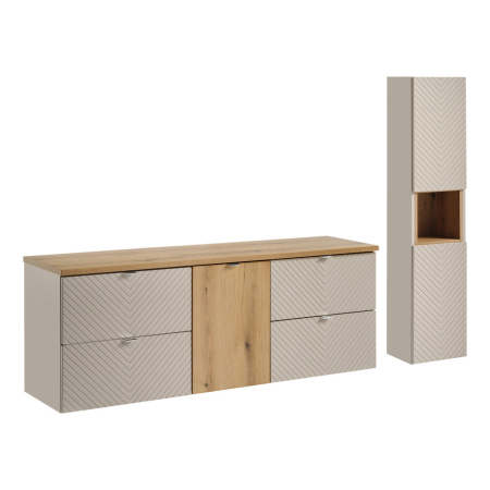 Produse - Set Mobilier Baie Viva Cashmere 160 cm, cu Blat și Coloană, Cașmir Mat, Stejar Coast Evoke - COMAD