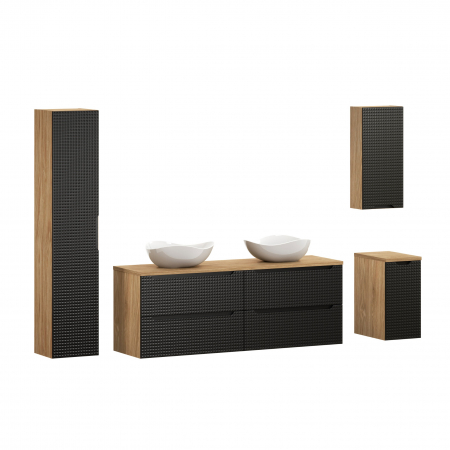Seturi mobilier baie - Set mobilier baie 160cm cu blat, 2 lavoare Cloud și un dulap înalt Luxor Black