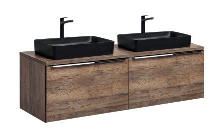 Promotii - Set Mobilier Baie Santa Fe Oak 160 cm, cu Blat și Două Lavoare pe Blat, Slim, Stejar Vintage - COMAD