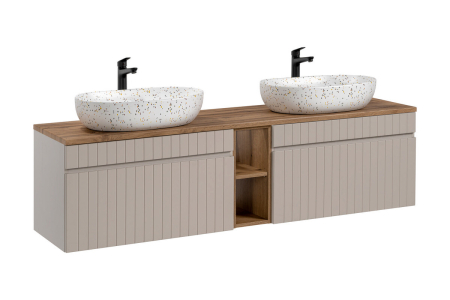 Promotii - Set Mobilier Baie Iconic Cashmere 180 cm, cu Blat și 2 Lavoare, Stejar Coast Evoke, Cașmir Mat - COMAD