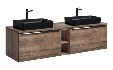 Promotii - Set Mobilier Baie Santa Fe Oak 180 cm, cu Blat și 2 Lavoare de Blat Slim, Stejar Santa Fe Vintage - COMAD