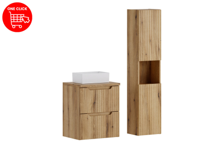 Set Mobilier Nova Coast Evoke 50 cm, cu blat, lavoar Gaja, dulap înalt, Stejar - COMAD [1]