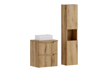 Promotii - Set Mobilier Nova Coast Evoke 50 cm, cu blat, lavoar Gaja, dulap înalt, Stejar - COMAD