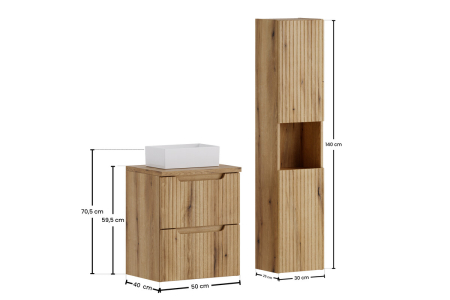 Set Mobilier Nova Coast Evoke 50 cm, cu blat, lavoar Gaja, dulap înalt, Stejar - COMAD [2]