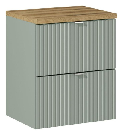 Promotii - Set Mobilier Baie Line Reed Green 50 cm, cu Blat, Verde Trestie, Stejar - COMAD