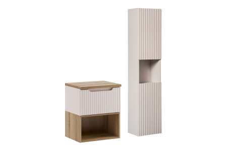 Promotii - Set Mobilier Baie Nova Cashmere 50 cm, cu Blat și Dulap Înalt, Cașmir Mat - COMAD