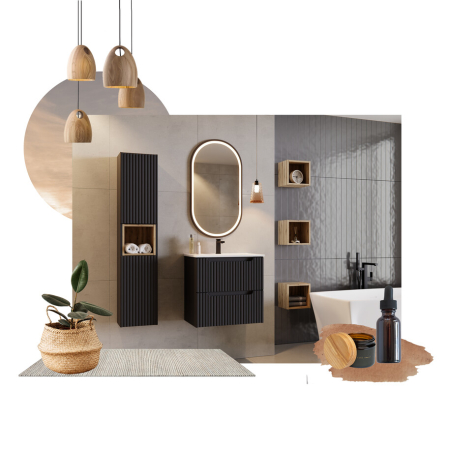 Set Mobilier Baie Nova Black 60 cm, cu Blat, Negru Mat - COMAD [1]
