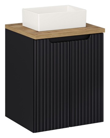 Promotii - Set Mobilier Baie Nova Black 50 cm, cu Blat și Lavoar Gaja, Stejar Wotan, Negru Mat - COMAD