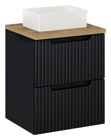 Promotii - Set Mobilier Baie Nova Black 50 cm, cu Blat și Lavoar Gaja pe Blat, Stejar, Negru Mat - COMAD