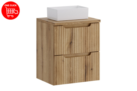 Set Mobilier Baie Nova Coast Evoke 50 cm, cu blat și lavoar Gaja pe blat, Stejar - COMAD [1]