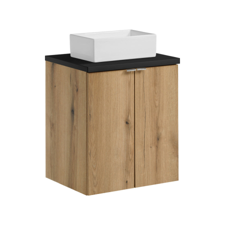 Promotii - Set Mobilier Baie Nova Oak 50 cm, cu Blat și Lavoar Gaja pe Blat, Stejar Coast Evoke, Negru Mat - COMAD