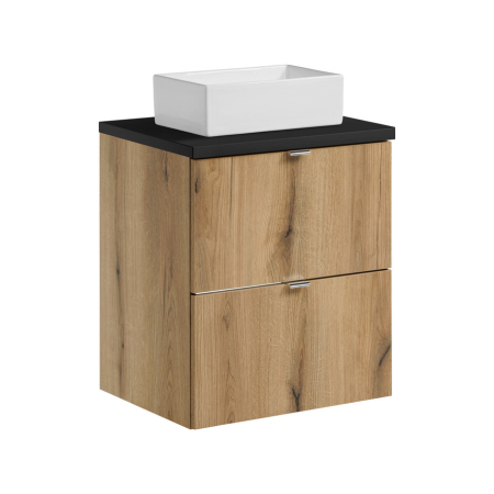 Promotii - Set Mobilier Baie Nova Oak 50 cm, cu Blat și Lavoar Gaja pe Blat, Stejar Coast Evoke, Negru Mat - COMAD