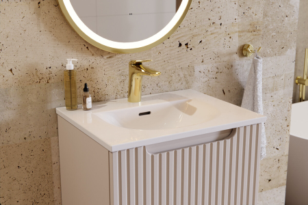 Set Mobilier Baie Nova Cashmere 50 cm, cu Lavoar Sky și Dulap Înalt, Cașmir Mat - COMAD [10]