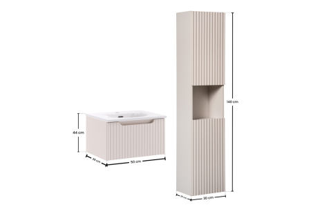 Set Mobilier Baie Nova Cashmere 50 cm, cu Lavoar Sky și Dulap Înalt, Cașmir Mat - COMAD [2]
