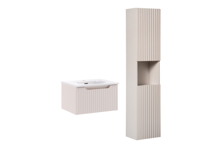 Promotii - Set Mobilier Baie Nova Cashmere 50 cm, cu Lavoar Sky și Dulap Înalt, Cașmir Mat - COMAD